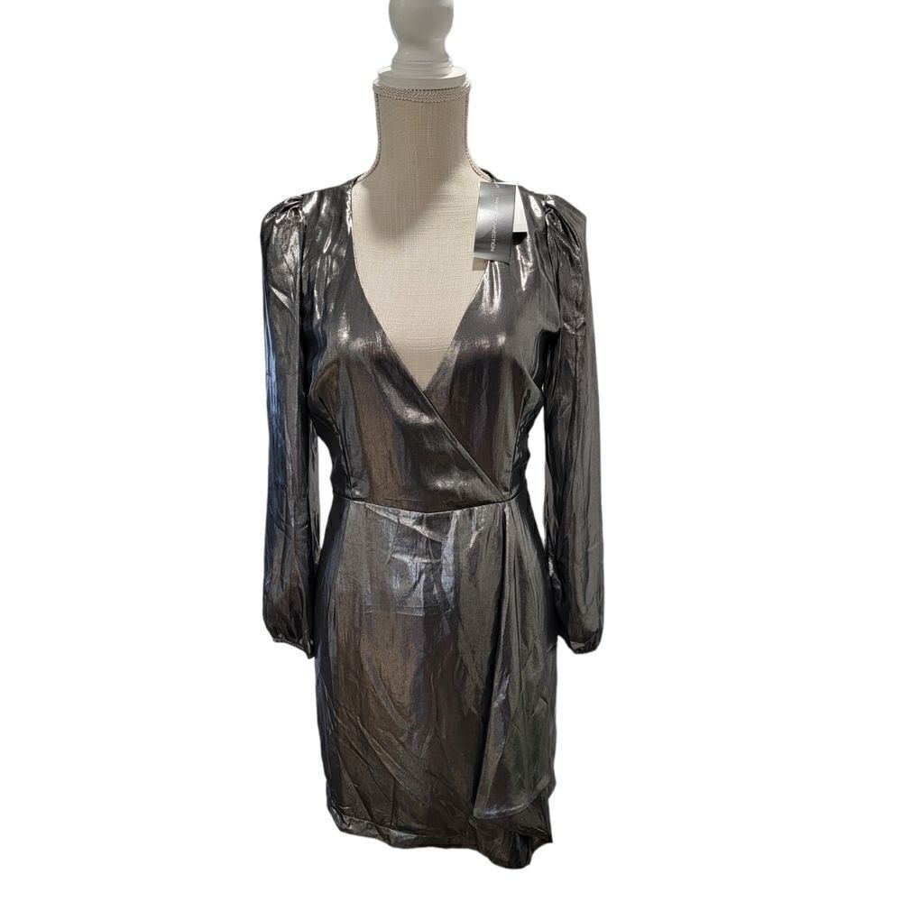 NWT FRENCH CONNECTION Draped Metallic Mini Dress 6 - Picture 2 of 8